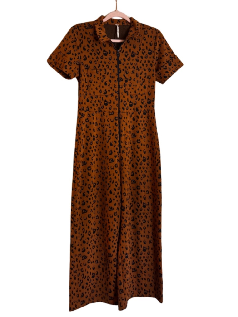 Free People Ellie Leopard Print Zippered Jumpsuit • Size Medium